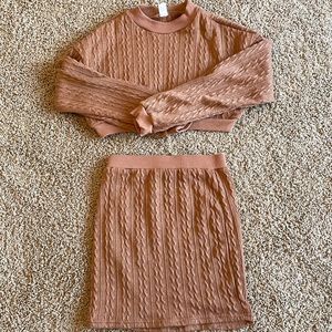 Girls sweater set. Light brown. Skirt and cropped sweater